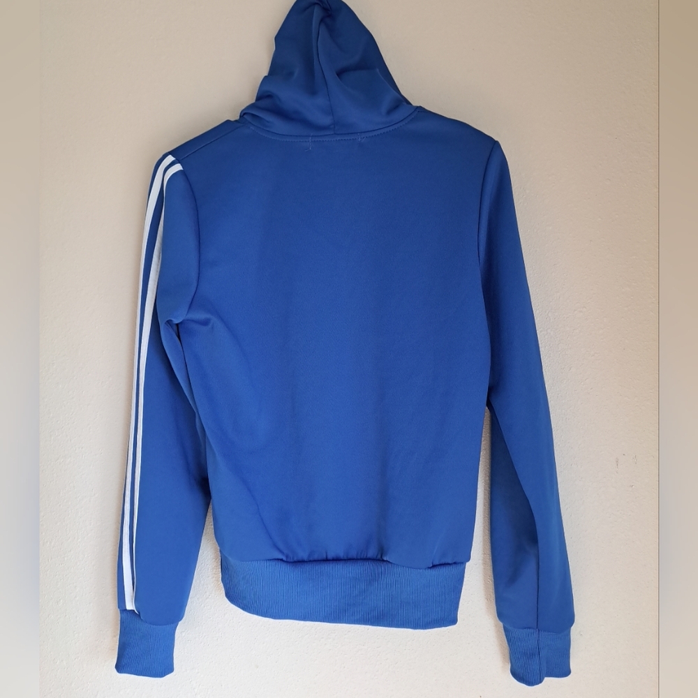 AQ Sport Women's Pullover Hoodie Sweatshirt Blue White Arm Stripes Gym Sporty S - Picture 2 of 12